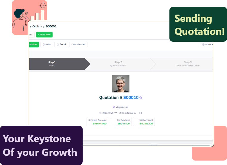 Invent ERP: Easy to send customize quotation via email.